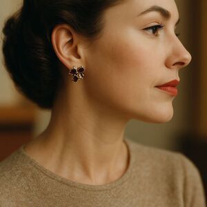 Vintage M&S Gold-Filled Screw-Back Earrings – Red & Clear Stones (1940s–1950's)